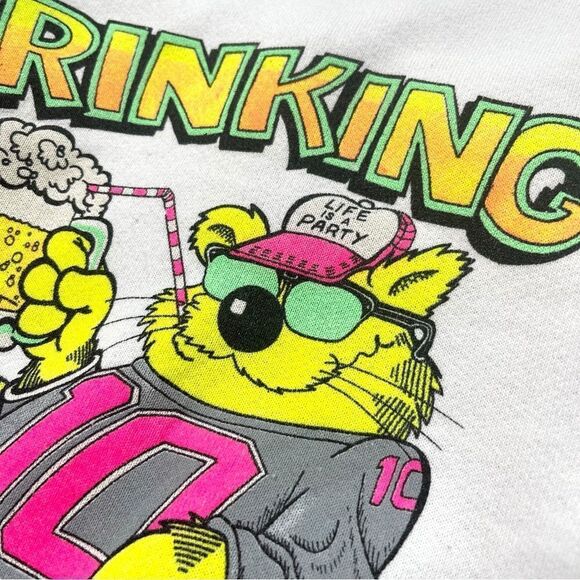Vtg 80s Fruit Loom Drinking Is My Favorite Sport Sweatshirt, Neon Beer Party S - Picture 3 of 5
